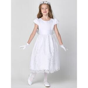 NEW Satin Bodice Embroider Tulle Skirt Sequin Dress - Holy Communion - Size 6